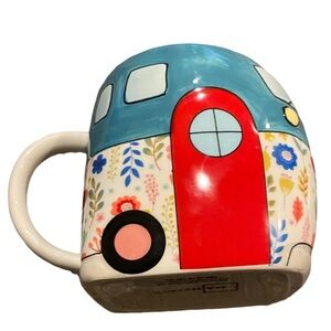 Mainstays Floral Blue Ceramic Mug. “Home is Where You Park It”.